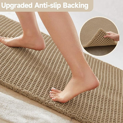 TYUU Waffle Runner Rug Bathroom, Long Boho Bath Mat Non Slip, 72x24 Khaki | Super Absorbent Quick Dry Bath Rug, Non-Slip Backing, Soft Waffle Washable Farmhouse Bathroom Mats, Tub, Shower & Home Decor