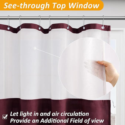 Extra Long Linen Shower Curtain 84 Inches Burgundy Double Layer | 7ft, Curtains with Hookfor Bathroom, Snap in Liner, Water Repellent, Rustic Farmhouse, Modern Bath Decor, 1 Panel, 72x84