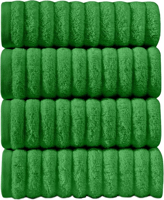 Elegant Comfort Luxury 100% Turkish Cotton Corduroy Ribbed 4 Pack Hand Towel Set 16 x 28 Inch - Absorbent, Super Soft, Quick Dry, Premium Towels for Bathroom, Gym, Spa and Hotel Use, Emerald Green