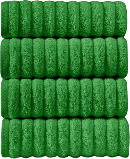 Elegant Comfort Luxury 100% Turkish Cotton Corduroy Ribbed 4 Pack Hand Towel Set 16 x 28 Inch - Absorbent, Super Soft, Quick Dry, Premium Towels for Bathroom, Gym, Spa and Hotel Use, Emerald Green