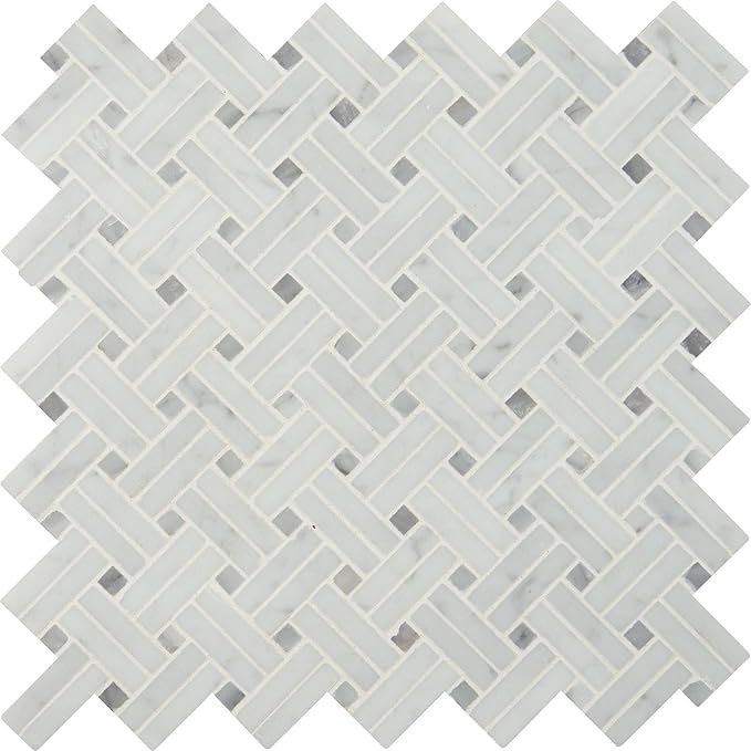 MSI Carrara White Marble Basketweave Mosaic Tile for Kitchen Backsplash, Bathroom Accent Wall, Shower Wall