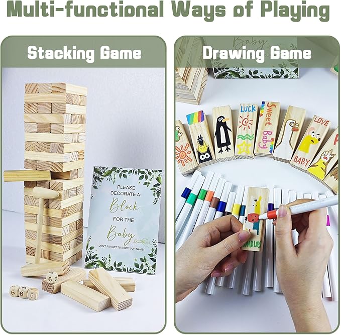 101pcs Fun Baby Shower Games Sign Kit, Baby Blocks for Baby Shower, 2 ways | Blank Wooden Strips, Games for Guest, Funniest Games Ever, Suitable for Boy and Girls, Fun Activities and Ideas