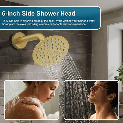 Shower System Shower Faucet Set Rainfall Shower Set with Valve 12+6" Dual Rain Shower Head with Handheld Ceiling Mount Wall Mount Shower Head Shower System, Brushed Gold