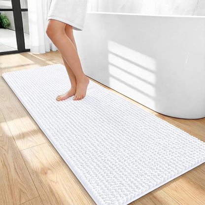 OLANLY Thick Chenille Bathroom Runner Rugs 47x20, Absorbent Bath Mat, White | Soft Bath Rugs, Rubber Backing, Machine Wash Dry, Bath Mats for Bathroom, Tub and Shower, Home Decor Accessories