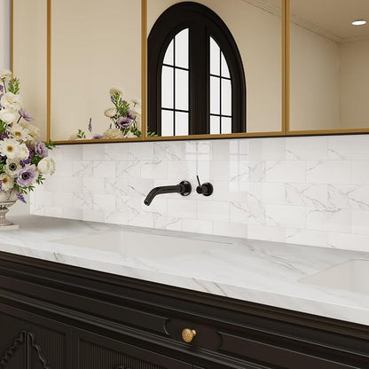 Luxury 10-Sheet Peel and Stick Backsplash,Self Adhesive Faux Stone 12”x12” White Subway Tile for Kitchen,Glossy Waterproof Carrara Brick Marble Look,Stick on Accent Wall for Bathroom,Bedroom