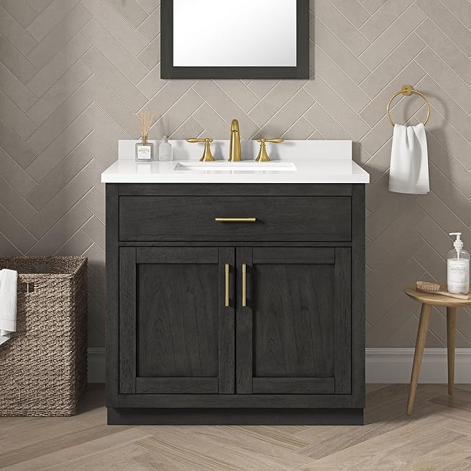 OVE Decors Bailey 36 in. Single Sink Freestanding Matte Black Wood Bathroom Vanity with White Quartz Top and Matching Backsplash