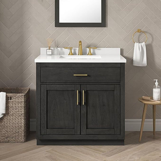 OVE Decors Bailey 36 in. Single Sink Freestanding Matte Black Wood Bathroom Vanity with White Quartz Top and Matching Backsplash