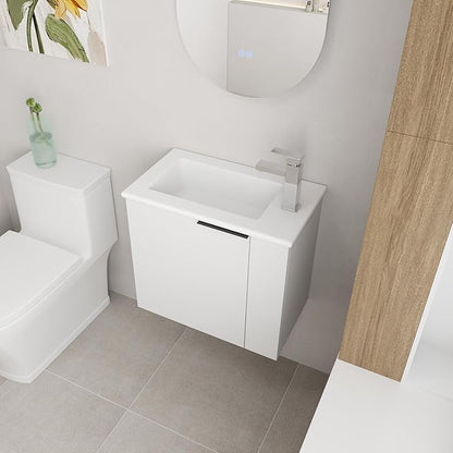 22 Inch Bathroom Vanity with Sink, 22" Wall Mounted Vanity Sink Combo for Small Space, Modern Bathroom Cabinet Set with Ceramic Basin Sink Top and Soft-Closing Door, White