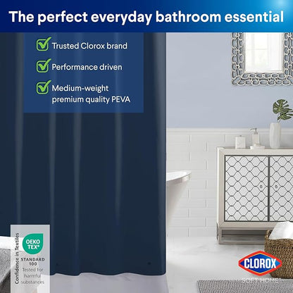 Clorox Shower Curtain Liner, Premium Colored Medium-Weight Durable Waterproof 6g PEVA for Bathroom with Weighted Magnets, Standard Size 72" x 72", Blue