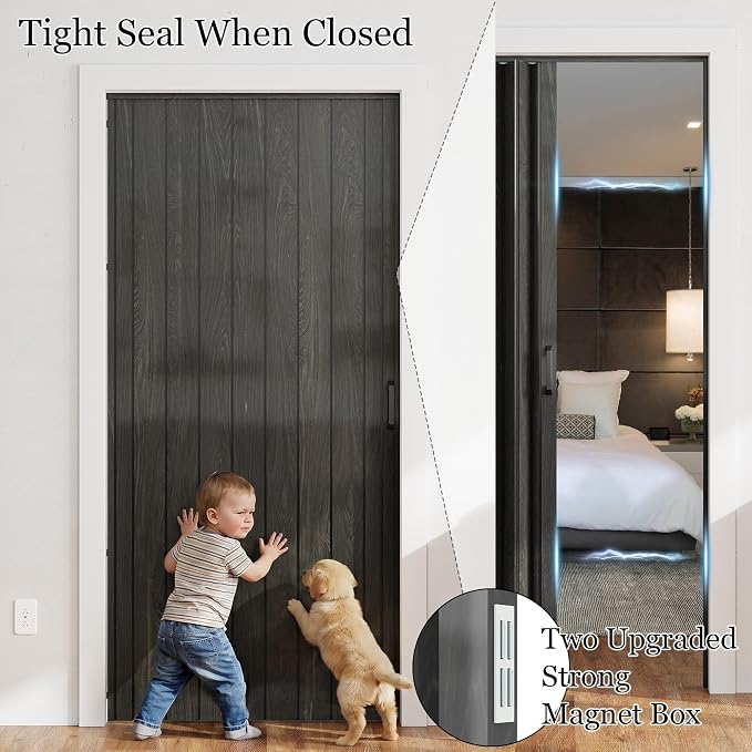 SmartStandard 36" x 80" Accordion Doors Interior, Double Walled, Black | Easy to Assemble, Save Space, PVC Accordion Folding Doors for Closet Doorway Basement, with Track and Hardware
