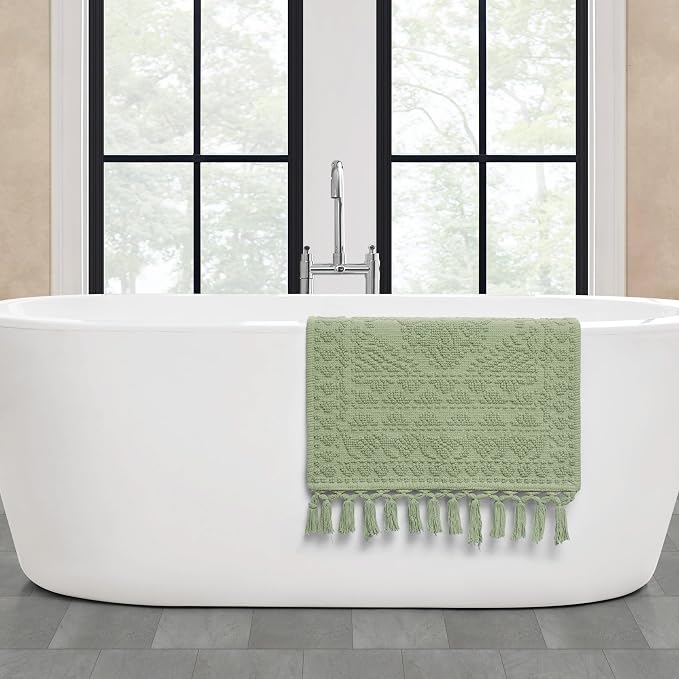 French Connection Nellore Bath Rugs, Woven and Beaded Bath Mats, Durable and Thick Bath Mats for Bathroom and Shower Rugs, 20" x 38", Sage Green