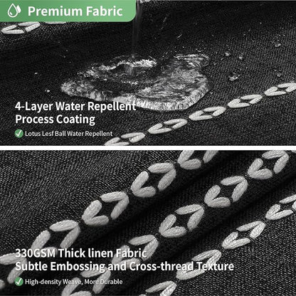 eachope Extra Long No Hook Shower Curtain with Snap-in Liner,71x86,Black | 330GSM Thick Linen Textured Striped Fabric with Tassels,Snap-in Liner,Boho Modern Farmhouse Bathroom Curtain,Water-Repellent