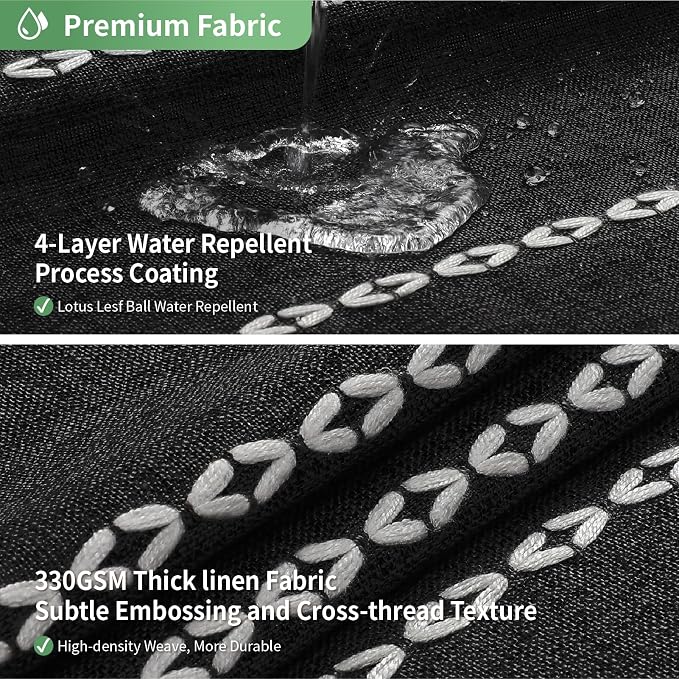 eachope Long No Hook Shower Curtain with Snap-in Fabric Liner,71x80,Black | 330GSM Thick Linen Textured Striped,Boho Farmhouse Rustic Luxury Bathroom Curtain with Tassels,Mesh Window,Water-Repellent