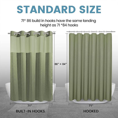 EUTXL Heavyweight Sage Green Long Hotel Shower Curtain - 256GSM Waffle Textured Heavy Duty Thick Fabric Shower Curtains for Bathroom,71W x 86H