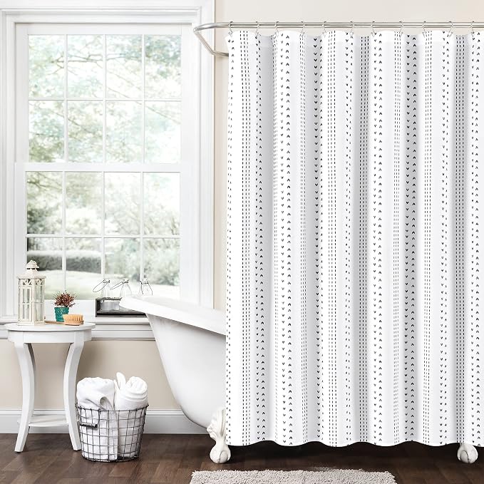 Lush Decor Hygge Stripe Shower Curtain Single 72" W x 72" L Black & White - Fabric Shower Curtains for Bathroom - White Bathroom Curtain