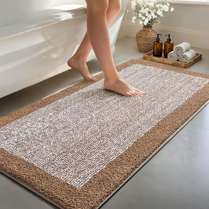 60x24 Long Bathroom Rugs Washable Non Slip, Coffee Bath Mat for Bathroom Floor Tub, Soft Absorbent Quick Dry Mats for Shower, Bathtub,Home Decor