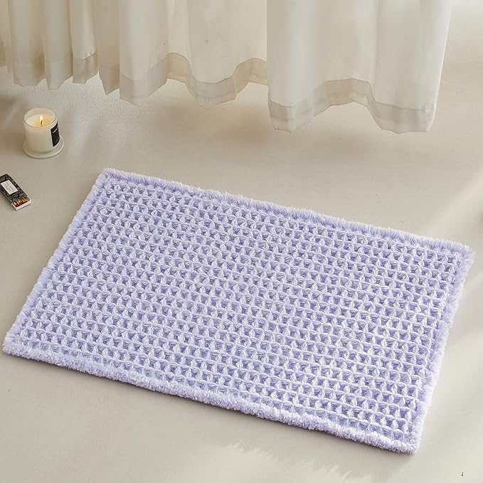 TYUU Waffle Bath Mat, Small Cute Bathroom Rug Non Slip 24x16 Lavender Cream | Super Absorbent Quick Dry Bath Rug, Non-Slip Backing, Soft Waffle Washable Farmhouse Bathroom Mats, Tub, Shower & Home Decor