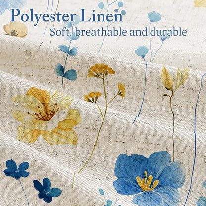 BlueYellow Linen Watercolor Floral Fabric Shower Curtain, 72x72 | Linen Fabric, Modern Minimalist Floral Print, Machine Washable, Rustproof Grommets, for Bathroom Home