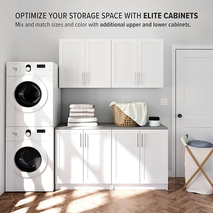 Prepac Elite 32'' Bathroom Wall Cabinet with Panel Doors, Wood Kitchen Pantry Cabinet, Wall Hanging Laundry Room Cupboard with 1 Adjustable Shelf for Kitchen, Laundry Room and Bathroom, White