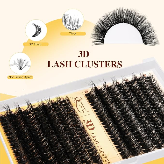 QUEWEL Lash Clusters Kit, 280Pcs 80D+100D Lash Cluster Eyelash Extensions | 10-18mm Lash Clusters Kit with Lash Bond and Seal and Lashes Tweezers Easy DIY at Home (80+100D 3D Kit)
