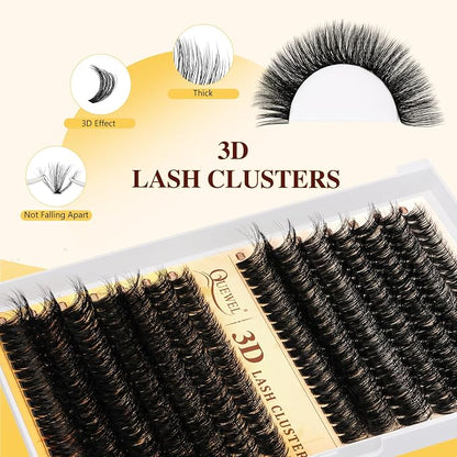 QUEWEL Lash Clusters Kit, 280Pcs 80D+100D Lash Cluster Eyelash Extensions | 10-18mm Lash Clusters Kit with Lash Bond and Seal and Lashes Tweezers Easy DIY at Home (80+100D 3D Kit)