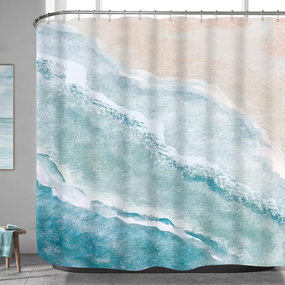 Extra Wide Beach Ocean Theme Shower Curtain 108 x 72, Teal Nautical Coastal Shower Curtains for Claw Foot Tub, 108 inch Seashell Starfish Coral Shower Curtain Set with 18 Pack Plastic C-Hooks