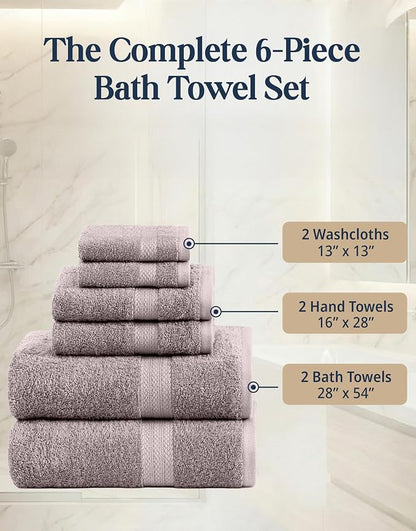 LANE LINEN Towel Set Quick Dry 100% Cotton 6 Piece Soft - Platinum | Cotton Bath Towel Set - Ring-Spun Durability, Ring-Spun Cotton, Terry Weave Comfort, Long-Lasting Comfort, Hotel-Style Look