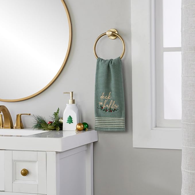 SKL Home Christmas/Winter Deck The Halls Hand Towel Set, Green (2-Pack)