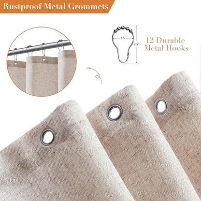 Extra Long Linen Shower Curtain for Bathroom 84 Inch Cream Beige | Weighted Tall XL Bath Curtain with Hooks, Water Repellent, Neutral Boho Farmhouse, Simple Luxury Shower Decor, 1 Panel, 72x84