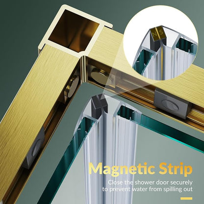 ELEGANT Corner Shower Door 34 in. D x 34 in. W x 72 in. H, Double Sliding Shower Door, Framed Corner Shower Enclosure with 1/4" Tempered Glass, Brushed Gold