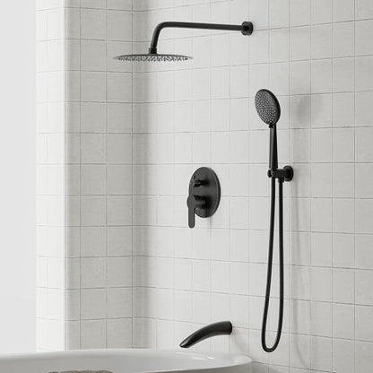 Gabrylly Black Bathtub Shower Faucet Set - 12" Rain Showerhead & Handheld Spray, High Pressure Shower Head with Pressure Balance Valve, Matte Black
