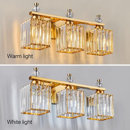 Bathroom Vanity Lights 3-Light Modern Crystal Vanity Light Gold Bathroom Light Fixtures Over Mirror Crystal Bathroom Vanity Lighting Fixtures