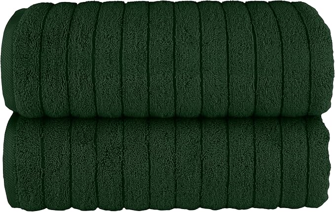 Elegant Comfort 100% Turkish Cotton Corduroy Ribbed Luxury Soft 2 Pack Bath Towels 27 x 54 Inch - Ultra Plush, Absorbent, Quick Dry, Hotel Spa Quality Towels for Bathroom Essentials, Hunter Green