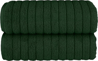 Elegant Comfort 100% Turkish Cotton Corduroy Ribbed Luxury Soft 2 Pack Bath Towels 27 x 54 Inch - Ultra Plush, Absorbent, Quick Dry, Hotel Spa Quality Towels for Bathroom Essentials, Hunter Green