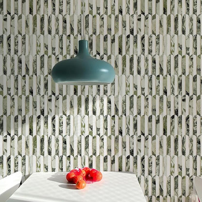 Vamos Tile Peel and Stick Backsplash Seamless Tile,Fish Scale,Glossy,10 pcs | Stick on Backsplash for Kitchen & Bathroom, White+Ice Green Marble+Light Gold PVC Self Adhesive Mosaic Tiles 11.9''x10.8''