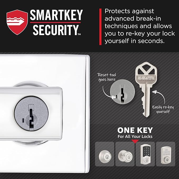 Kwikset Breton Entry Door Handle with Lock and Key, Secure Keyed Reversible Lever Exterior, Doorlock, For Front Entrance and Bedrooms, Polished Chrome , Pick Resistant Smartkey Rekey Security