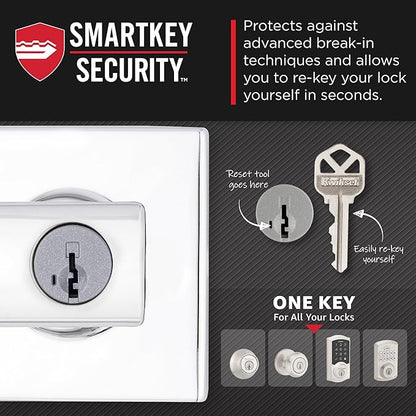 Kwikset Breton Entry Door Handle with Lock and Key, Secure Keyed Reversible Lever Exterior, Doorlock, For Front Entrance and Bedrooms, Polished Chrome , Pick Resistant Smartkey Rekey Security