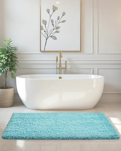 ILANGO Teal Bathroom Rugs 70" × 24" Non Slip & Super Absorbent Thick Soft, Washable Bath Carpet Runner for Floor, Microfiber Plush Shaggy Bath Mats with Rubber for Bedroom Bathtub Shower Room