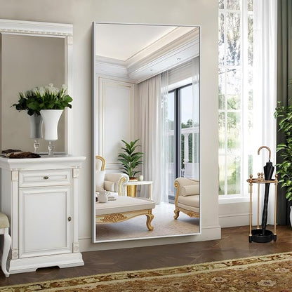 YIROMAN Bathroom Mirror 72"x36", Large Brushed Silver Bathroom Mirror for Over Sink with Aluminum Frame, Rectangular Vanity Mirror with Right Angle, Wall Mirror Hangs Horizontal or Vertical