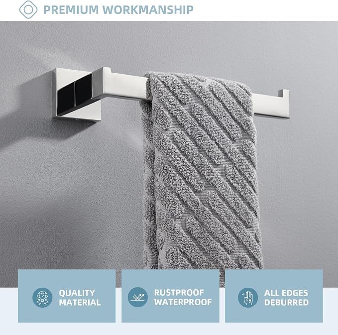 Angle Simple Towel Holder for Bathroom, Hand Towel Bar, Polished Chrome | Rustproof SUS304 Stainless Steel, Open Arm Hanger with Clean Modern Style, Use for Kitchen Shower Vanity Sink, Screw Mount