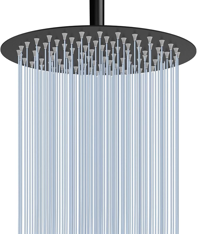 Voolan Rain Shower Head, High Pressure High Flow All Metal Rainfall Shower Head, Ultra-Thin Design-Pressure Boosting, Universal Wall and Ceiling Mount (10 Inch, Black)