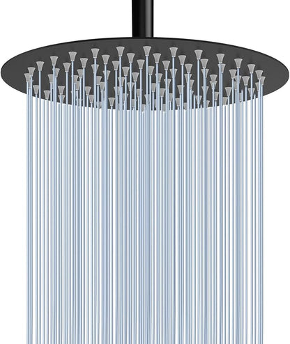 Voolan Rain Shower Head, High Pressure High Flow All Metal Rainfall Shower Head, Ultra-Thin Design-Pressure Boosting, Universal Wall and Ceiling Mount (10 Inch, Black)