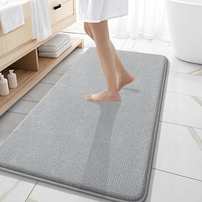 OLANLY Memory Foam Bathroom Runner Rugs 47x20, Long Bath Mats, Light Grey | Soft Quick Dry Bath Rugs, Non-Slip, Absorbent Machine Washable Mat for Bathroom Floor, Tub and Shower, Home Decor Accessories