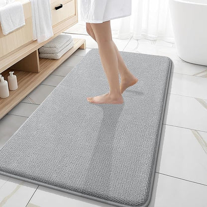 OLANLY Memory Foam Bathroom Runner Rugs 47x20, Long Bath Mats, Light Grey | Soft Quick Dry Bath Rugs, Non-Slip, Absorbent Machine Washable Mat for Bathroom Floor, Tub and Shower, Home Decor Accessories