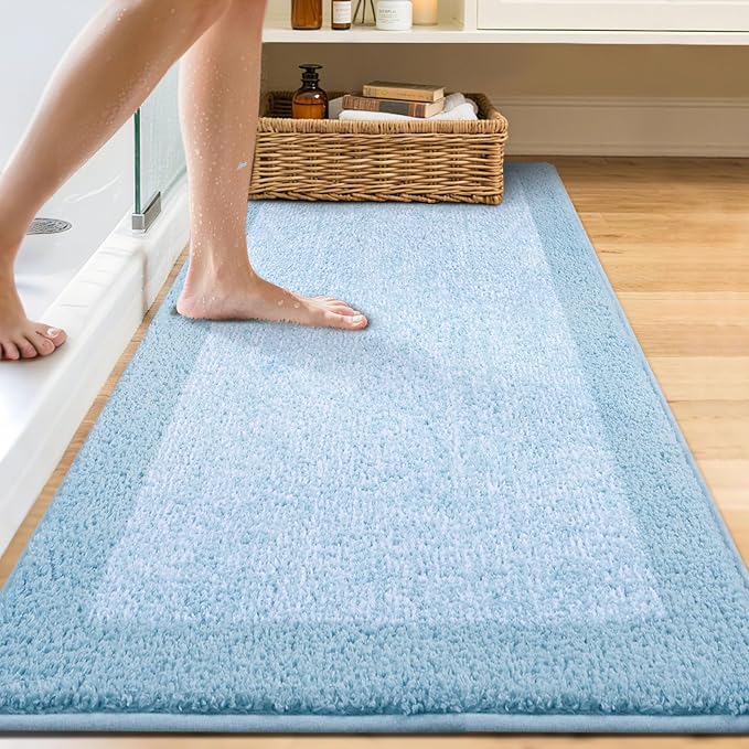 80x24 Large Bathroom Rugs Washable Non Slip, Light Blue Bath Mat for Bathroom Floor Tub, Soft Absorbent Quick Dry Mats for Shower, Bathtub,Home Decor