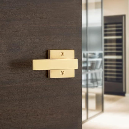 Kwikset Singapore Interior Passage Door Handle, Lever for Closet and Hallway Doors, Reversible Non-Locking Handle Lever, Satin Brass, with Microban Protection