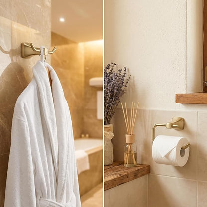 4 Piece Gold Bathroom Hardware Set - Brushed Gold Bathroom Accessories, 23.6 Inch Towel Bar | Towel Hook | Toilet Paper Holder | Hand Towel Holder (Dark Champagne Bronze)
