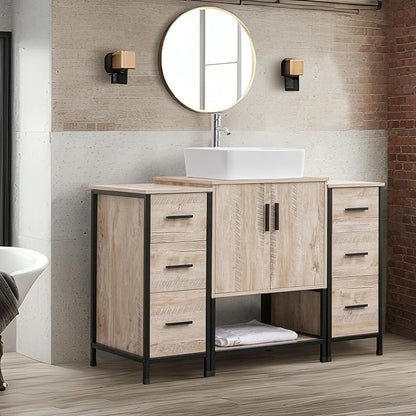 UEV 48" Bathroom Vanity,Oak Color Bathroom Vanity Set with Sink and 3 Drawers Side Cabinet Combo,with Adjustable Water Temperature Faucet (T03)