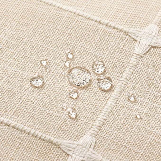 MitoVilla Cream Boho Farmhouse Shower Curtain Set 72 x 78, Beige 78 inch Long Polyester Linen Tassel Fabric Shower Curtain Set for Chic Cottagecore French Rustic Bathroom Decor