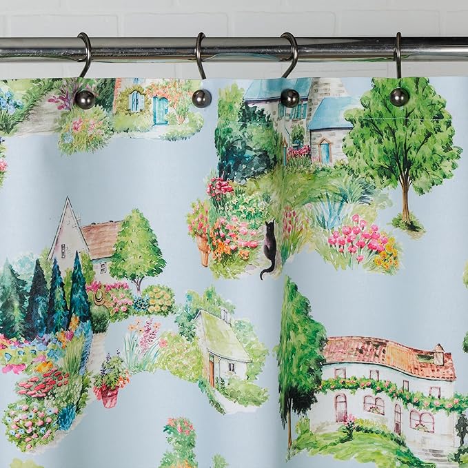 Maison d' Hermine Shower Curtain 100% Cotton One Panel 70"x72" Washable Fabric Shower Curtains for Bathroom, Easy Hanging with 12 Button Holes - Home Hotel Spa Easter Gifts (Gignac)